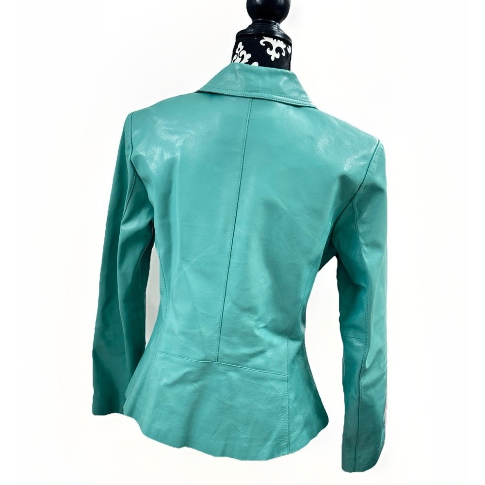 Women's Teal Leather Jacket - Picture 2 of 6